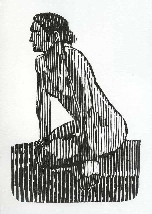 Lino cut, print, figure, nude